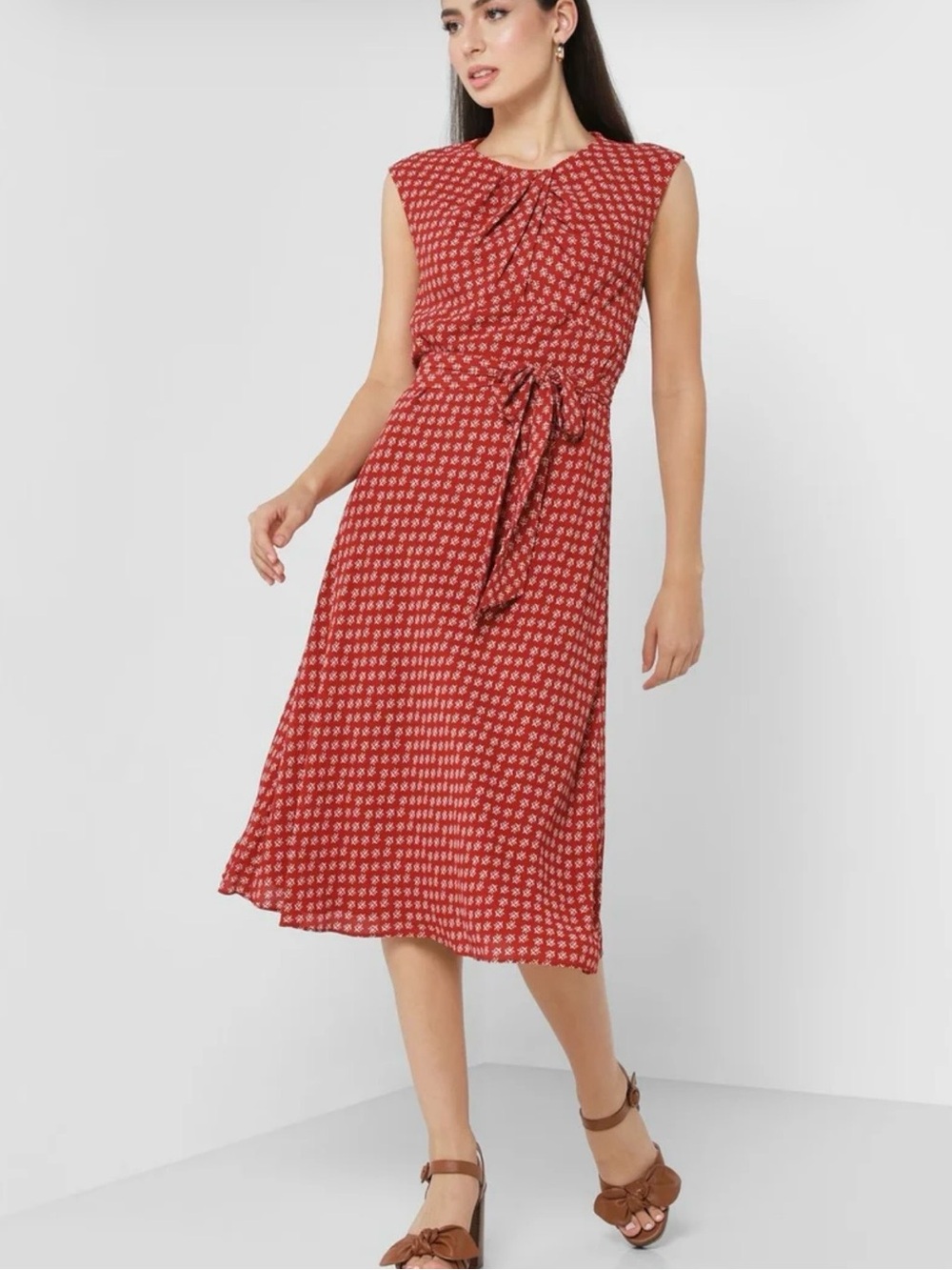 Polo by Ralph Lauren Red Printed Tie-Waist Midi Dress